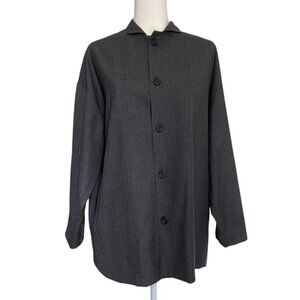 Eskandar Size 1 Grey Boxy Jacket / Tunic Top Wool Cashmere with Cotton Lining